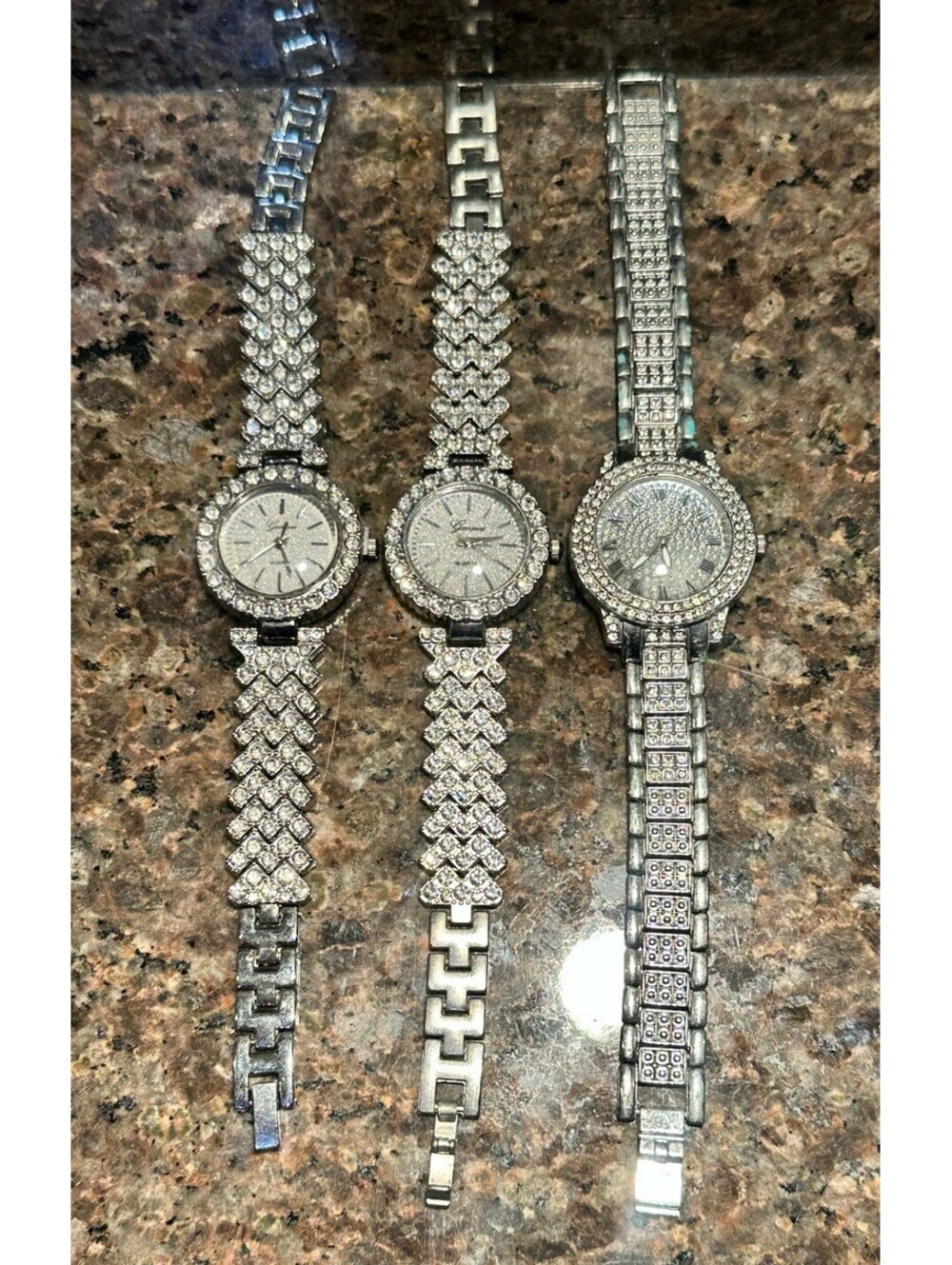 Geneva Quartz Rhinestone Silver Tone Women Watch Bling Sparkling Lot Of 3
